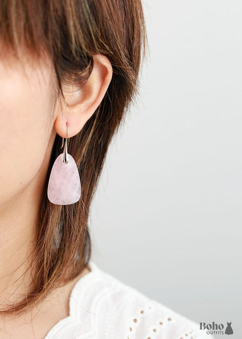 Pendientes bohemios, pendientes colgantes, cuarzo rosa